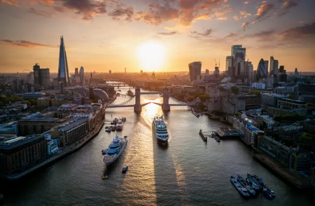 A view of London at sunset