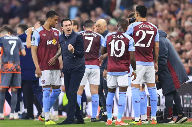 Aston Villa manager Unai Emery gives instructions