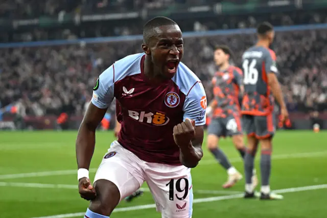 Moussa Diaby of Aston Villa celebrates