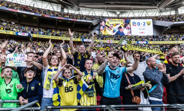 Fans celebrate promotion at Wembley