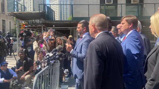 Donald Trump Jr and Republican allies outside the courthouse