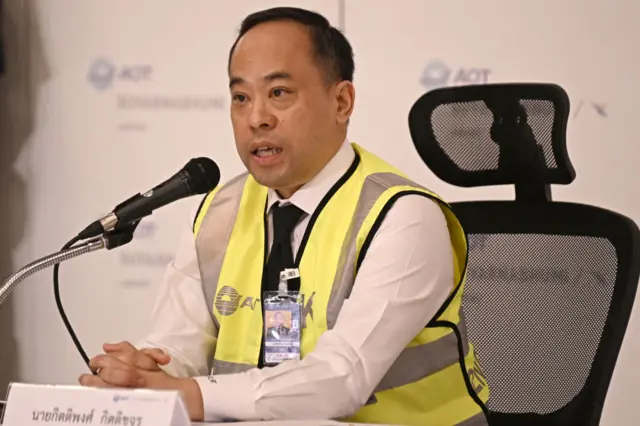 Kittipong Kittikachorn, director of Suvarnabhumi Airport, speaks during a news conference at the airport in Bangkok