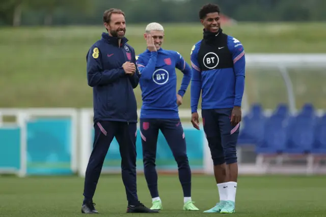 Gareth Southgate, Phil Foden and Marcus Rashford