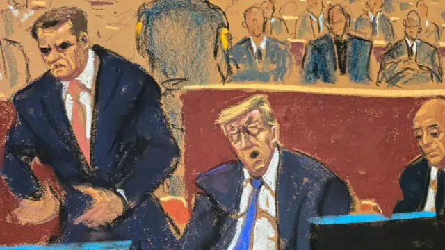 Court sketch artists capture Trump yawning during his lawyer's lengthy cross-examination of Michael Cohen