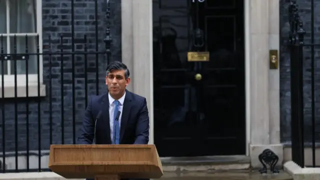 British Prime Minister Rishi Sunak delivers a speech outside Number 10 Downing Street, in London, Britain, May 22, 202