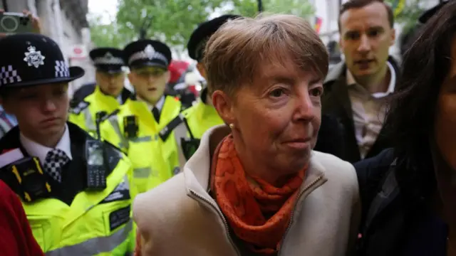 Former CEO of the Post Office Paula Vennells (C) arrives at the Post Office inquiry in London, Britain, 22 May 2024