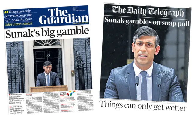 Front pages of the Guardian and Daily Telegraph