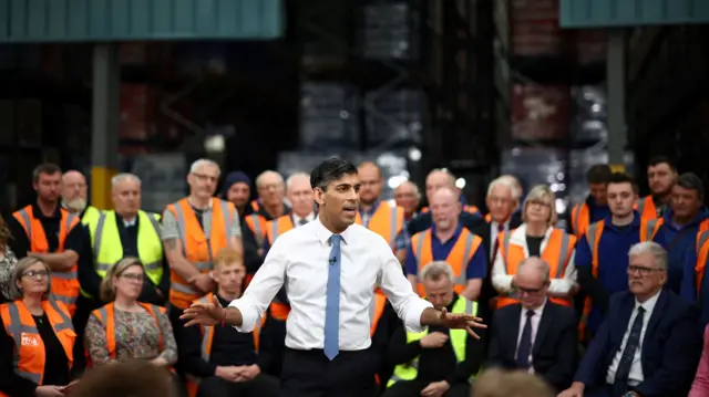 Prime Minister and Conservative party leader Rishi Sunak holds a Q&A with staff of a West William distribution centre in Ilkeston as part of a campaign event ahead of the general election on 4 July