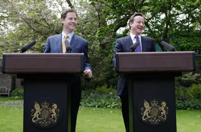 Nick Clegg and David Cameron in the Downing Street garden 14 years ago