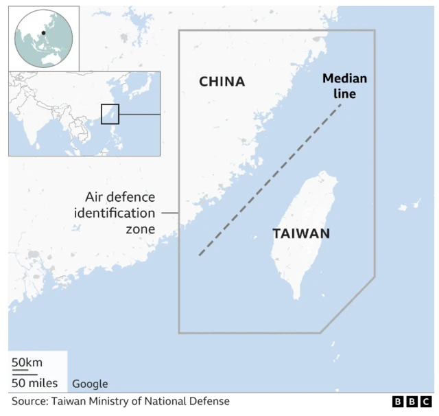 The so-called 'median line' between Taiwan and China