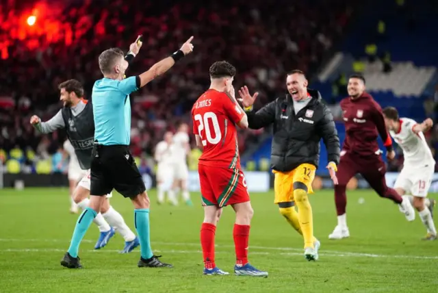 Wales' Dan James after missing a crucial penalty in a shoot-out in March against Poland