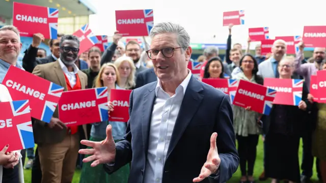 Labour party leader Sir Keir Starmer attends a Labour general election campaign event at Priestfield Stadium, the home of Gillingham football club