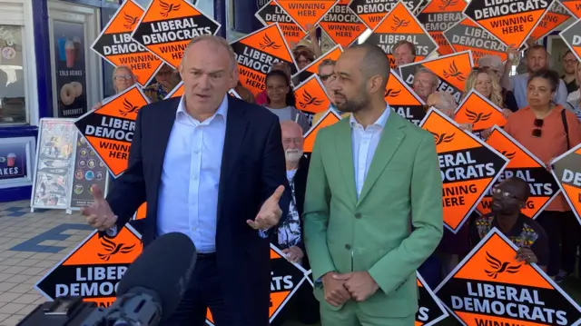 Ed Davey and local candidate Josh Babarinde in Eastbourne