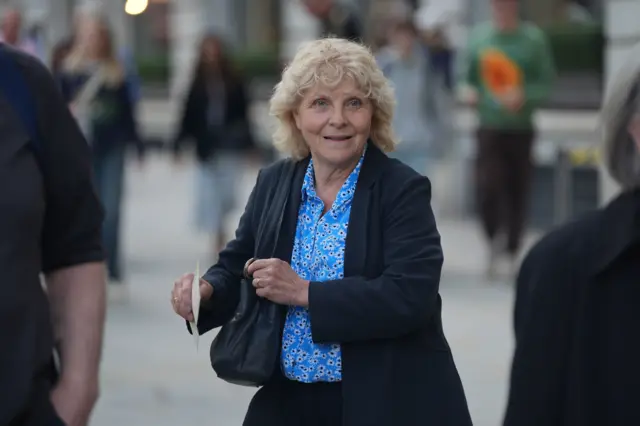 Former sub-postmistress Jo Hamilton leaves after former Post Office boss Paula Vennells gave her second day of evidence to the Post Office Horizon IT inquiry at Aldwych House, central London.