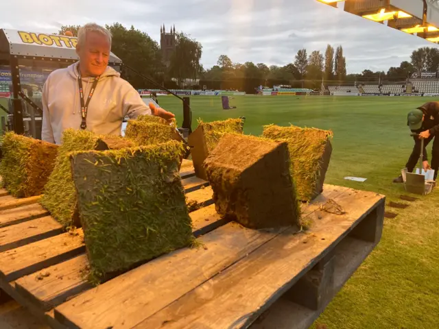 Drying turf at New Road