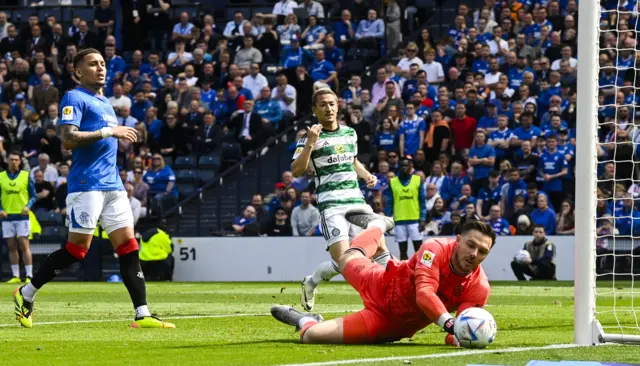 Jack Butland gets down low to save