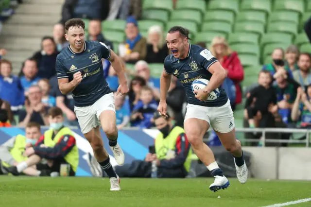 James Lowe scores a try in Croke Park