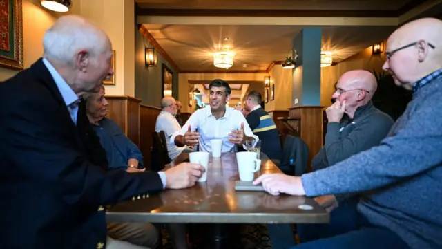 Prime Minister Rishi Sunak in his constituency in Northallerton, North Yorkshire, meets veterans