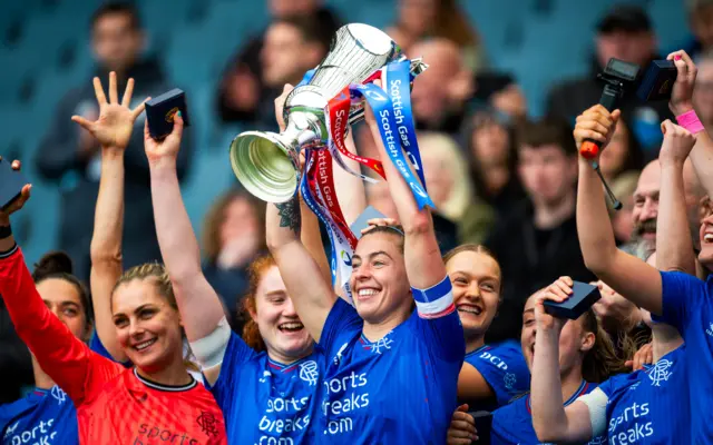 Rangers lifting Scottish Cup trophy