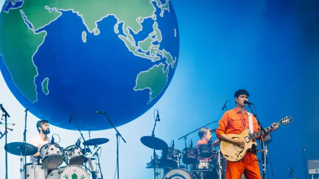 Vampire Weekend performing on the Pyramid Stage at Glastonbury Festival 2019