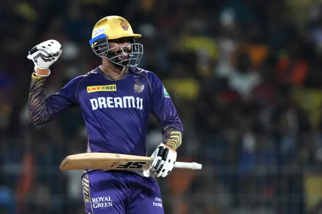 Venkatesh Iyer celebrates as Kolkata Knight Riders win the IPL