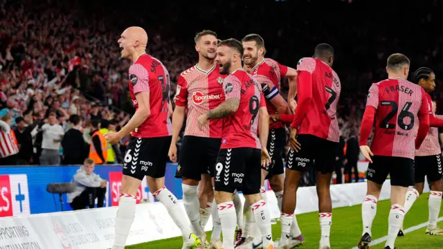 Southampton celebrate scoring against West Brom