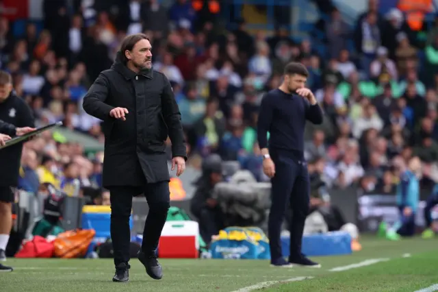 Leeds boss Daniel Farke and Southampton manager Russell Martin on the touch line