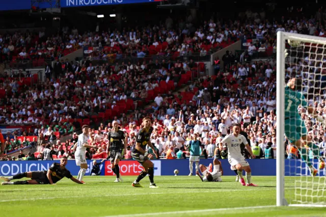 Dan James hits the crossbar