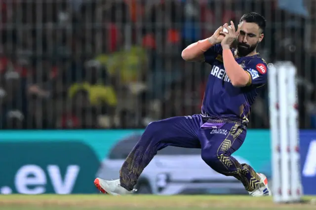 Ramandeep Singh takes a catch to dismiss Rahul Tripathi