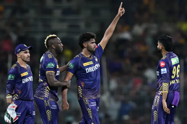 Harshit Rana celebrates the wicket of Heinrich Klaasen