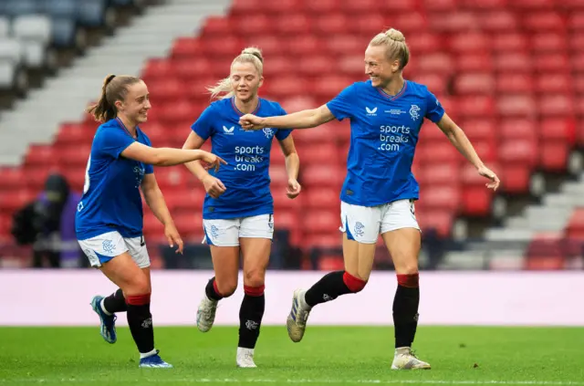 Rachel McLauchlan celebrates after scoring to make it 1-0 Rangers during a Scottish Gas Women's Scottish Cup match between Rangers and Heart of Midlothia