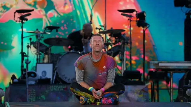 Coldplay in concert at the Manchester Ethiad Stadium as part of their Music Of The Spheres World Tour