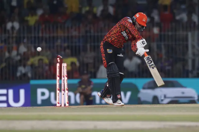 Abhishek Sharma is bowled by Mitchell Starc