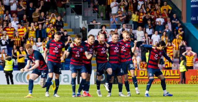 Ross County players celebrate the penalty shoot-out in last year's final