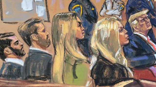 A court sketch of Donald Trump's children in court