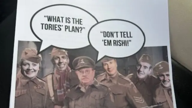 A document, handed out by Labour, condemning the national service plan - with Tory MPs' faces superimposed onto Dad's Army characters