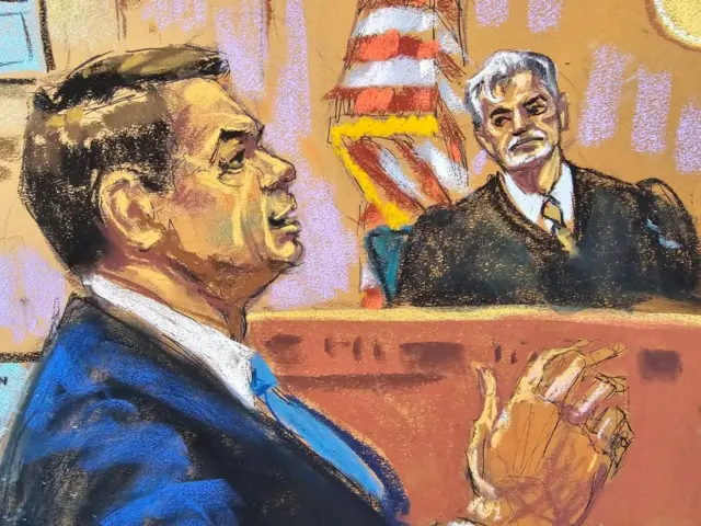 court sketch showing Todd Blanche and justice merchan