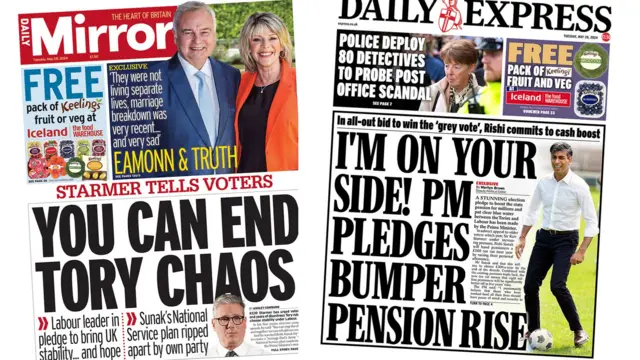 The Mirror and the Daily Express front pages