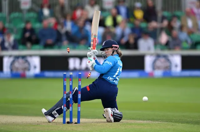 Tammy Beaumont is bowled