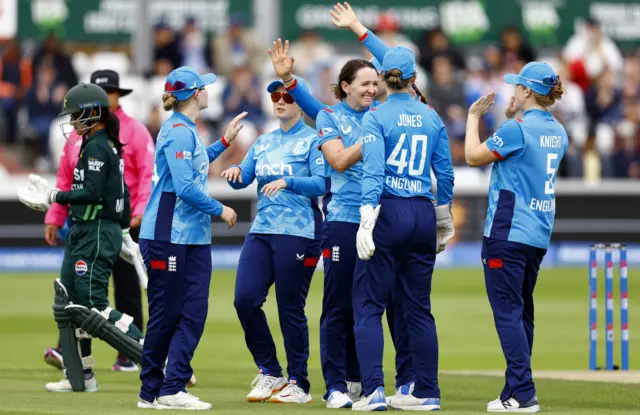 Kate Cross celebrates a wicket