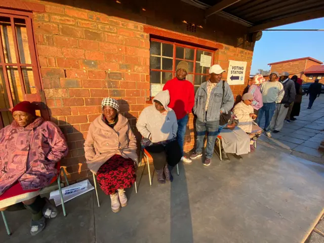 Voters at Kwansikana Junior Secondary School in Orlando West, Soweto, patiently waiting to cast their vote.