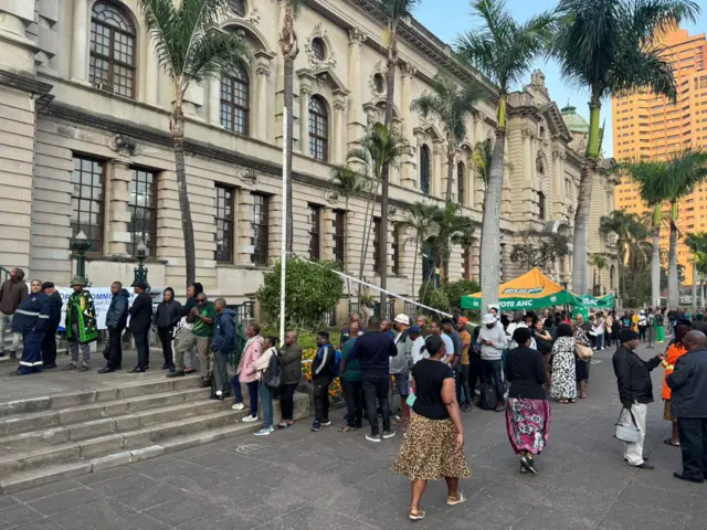 Nearly 200 voters line up at the Durban City Hall