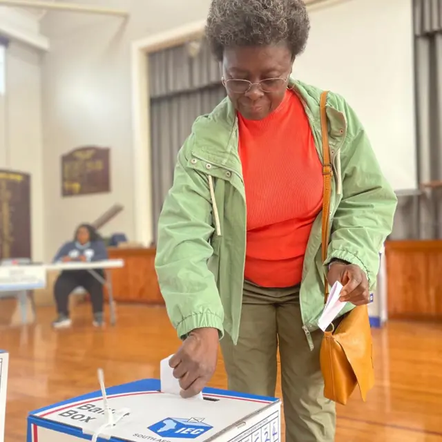 A person voting at a polling station in Gqeberha, South Africa