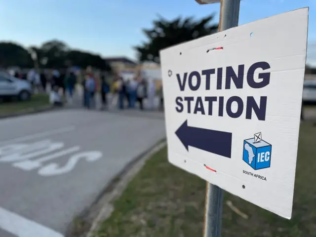 Sign for a polling station in Gqeberha, South Africa