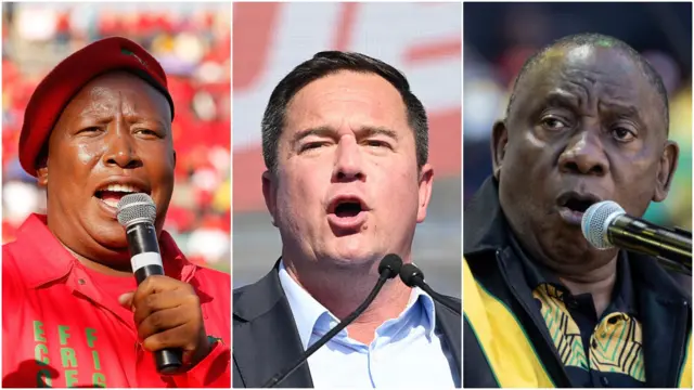 The EFF's Julius Malema, the DA's John Steenhuisen and the ANC's Cyril Ramaphosa