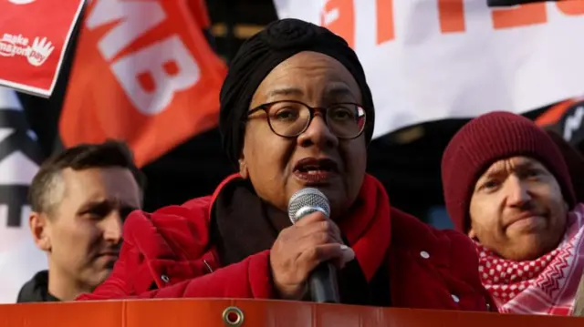 Diane Abbott, camoaigning outside Amazon headquarters last year