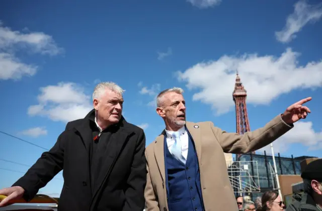 Lee Andreson and Mark Butcher with the Blackpool tower in the background