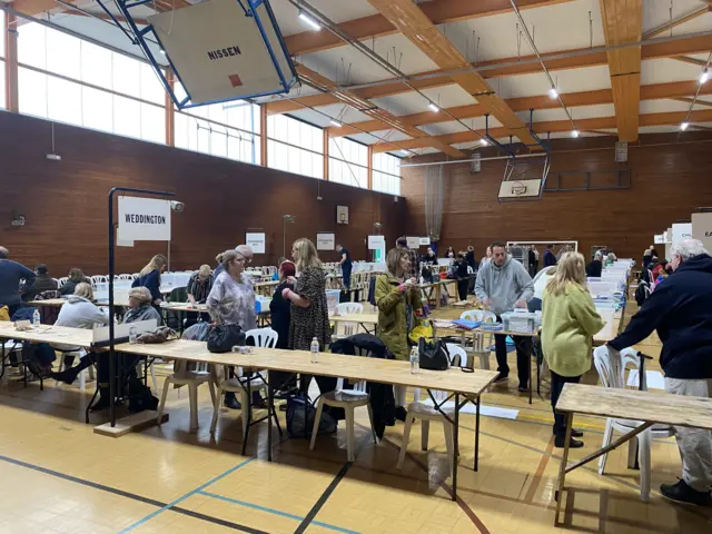 Election count at a sports hall