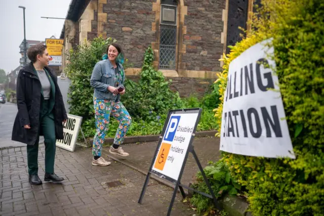 Green Party co-leader Carla Denyer (left) and Green Group leader and Green Party candidate for Bishopston and Ashley Down, Emma Edwards, in Bristol yesterday