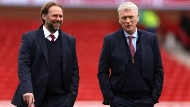 West Ham technical director Tim Steidten, left, with Hammers manager David Moyes